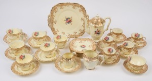 CROWN STAFFORDSHIRE English floral and gilt porcelain tea and coffee ware, early to mid 20th century, (34 items), the cake plate 26cm wide