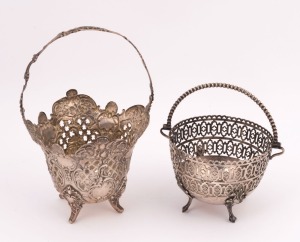 Two sterling silver pieced baskets, ​​​​​​​the larger 21cm high, 382 grams total