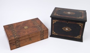An antique walnut writing box together with an antique compendium (missing insert), 19th century, the writing box 35cm wide