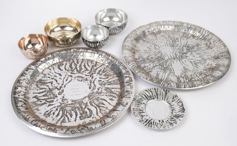 Seven assorted vintage silver plate Australian serving bowls and platters, circa 1970, the largest 39cm diameter