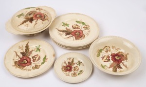 CLARICE CLIFF "Georgian Spray" English porcelain dinner ware, circa 1920s, (8 items), the tureen 27cm diameter