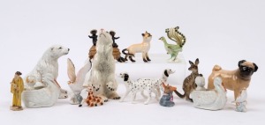 Assorted miniature ornaments including porcelain lyre bird and BESWICK pug dog, 20th century, (17 items), the largest 11cm high