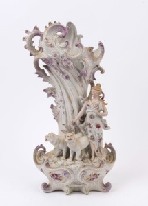 An impressive antique Continental bisque porcelain vase with female figures and lionesses, 19th century, 42cm high