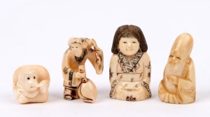 Four Japanese netsuke, carved ivory and bone, 20th century, ​​​​​​​the largest 5cm high