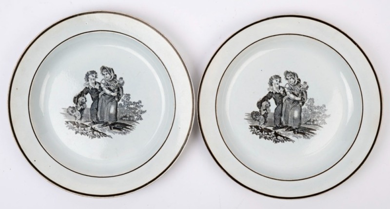 PRATT WARE pair of antique English porcelain plates, circa 1840, 25cm diameter