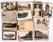 POSTCARDS: Mostly European array of early 20th century cards with few Australian noted including "Campbell Street, Toowoomba", "Brunswick Street, Brisbane", "Post Office, Flinders Street, Townsville", "Above the Rapids, Gorrdon River, "Tasmania"; Great Br