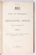 VICTORIAN LEGISLATIVE COUNCIL: Votes And Proceedings Of The Legislative Council During The Session 1882-3. With Copies of the Various Documents Ordered by the Council to be Printed. [John Ferres, Melbourne, Government Printer]; original half leather bindi - 2