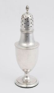 An antique English sterling silver sugar caster, Birmingham, circa 1912, ​​​​​​​18cm high, 90 grams