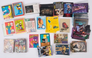 1990s-2000s ASSORTMENT: with small well-packed box with 1993 Skybox/Bongo 'Simpsons' collector cards & sticker cards, Skybox/Bongo 1993 'Itchy & Scratchy' plus Topps 1994 'Star Wars'; also plastic bag with assortment of cards including 1991 Impel 'Mega Me