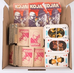 1975 MONTY GUM 'KOJAK' (TELLY SAVALAS) PLAYING CARDS: large accumulation (400+) with lots of duplication; also Monty Gum 1975 Kojak Puzzle Cards (350+), again with lots of duplication, plus 3 empty Kojak bubblegum packets; condition generally very good.
