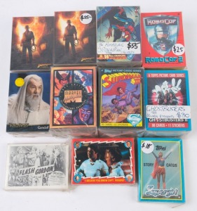 ACTION & ADVENTURE AND SUPERHERO COLLECTOR CARD SETS: including Topps 'Indiana Jones & Kingdom of the Crystal Skull' (2 sets), 'Robocop 2', 'Ghostbusters 2', 'The Amazing Spiderman' (150 cards), 'Superman III', etc; generally VG condition; c.1980s-early 2