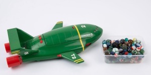 MATCHBOX "THUNDERBIRD 2" toy (42cm long), circa 1992; together with a box of vintage marbles