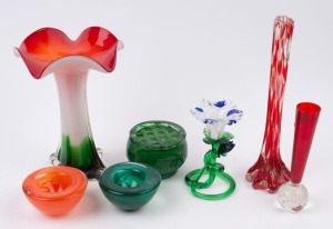 Seven assorted art glass vases and bowls including Kosta Boda, 20th century, the largest 32cm high