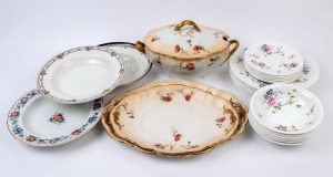 DOULTON BURSLEM tureen, dish and meat platter, WEDGWOOD "Debutante" porcelain dinner ware together with three assorted porcelain bowls (23 items), 19th and 20th century, the meat platter 39cm wide