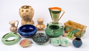 Assorted porcelain and pottery jugs, vases, flower trough, bowls, dishes and toast rack (13 items), early to mid 20th century, the largest 22cm high