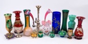 Assorted antique and vintage coloured glassware including English, Italian and part silver plated epergne, 19th and 20th century, A/F (16 items), the largest 32cm high