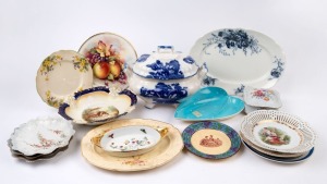 Porcelain plates, dishes, jewel box, meat platters and tureen, 19th and 20th century, A/F (15 items), the tureen 34cm across the handles