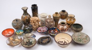 A collection of assorted pottery, ceramic, glass and brass bowls, dishes, vases, jugs etc. 20th century, A/F (23 items), the largest 21cm high