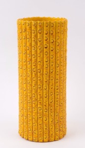 BURMANTOFTS tall yellow glazed cylindrical vase, late 19th century, impressed "Burmantofts Faiance", 28cm high