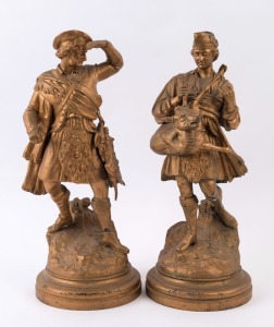 A pair of antique Highland statues, cast spelter with gilt finish, 19th century, 40cm high