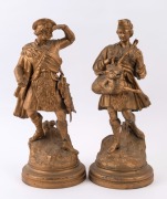 A pair of antique Highland statues, cast spelter with gilt finish, 19th century, ​​​​​​​40cm high