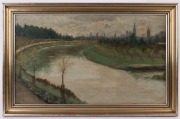 M. FOX, Early Melbourne Skyline, oil on canvas, circa 1960s, signed lower left, 30 x 50cm. - 2