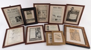 PHARMACY vintage and antique framed advertising material, 19th and 20th century, (11 items), the largest 31 x 26cm overall
