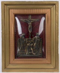 A framed religious plaque under convex glass, 19th/20th century, 52 x 42cm overall