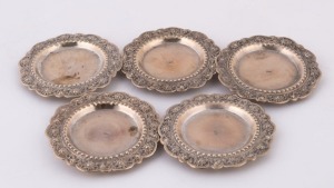 A set of five Indian silver condiment dishes, 19th/20th century, 9cm wide, 176 grams total