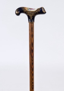An antique walking stick with Sevres French porcelain handle, elm shaft and brass ferrule, ​​​​​​​91cm high