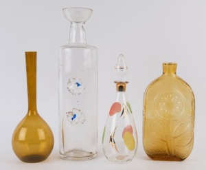 Three art glass vases and a decanter, mid to late 20th century, ​​​​​​​the largest 41.5cm high