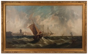 THOMAS FENWICK (died 1850), Off Dover Harbour, oil on board, circa 1840, signed lower left, 70 x 125cm.