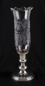 CHRISTOFLE French silver plated candle holder with BACCARAT etched crystal shade, 40cm high