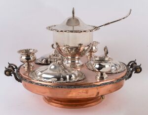 Lazy Susan banquet set, copper and silver plate, 20th century, ​​​​​​​47cm high, 70cm wide