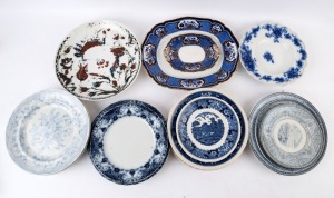 Assorted antique and vintage blue and white porcelain plates, bowls and platters (20 items), 19th and early 20th century, the largest 35cm wide