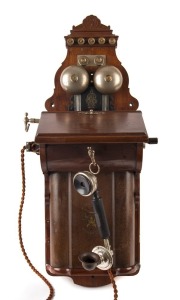 ERICSSON & Co. antique wall phone with "PMG" plaque, early 20th century, ​72cm high