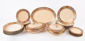 SATSUMA Japanese ceramic dinner set for six places including two tureens and a meat platter, 20th century, (27 pieces).