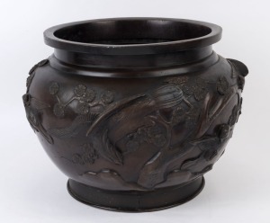 An antique Japanese bronze jardinière, Meiji period, ​​​​​​​37cm high, 47cm wide