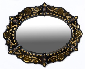 A vintage Italian two-toned decorative mirror with gilded floral highlights, 20th century, ​​​​​​​81cm x 100cm