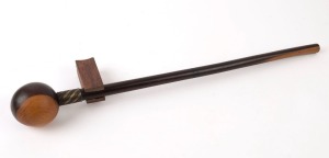 Zulu knobkerrie, carved wood with woven metal-work collar, South African origin, ​65cm long