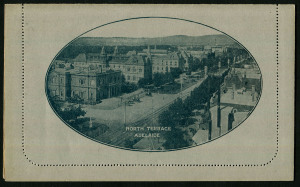 Australia: Postal Stationery - Letter Cards:1914-18 (BW:LC18/93) 1d KGV Sideface Design P12½ Die 1 in greenish-slate on Grey Surfaced Card with Off-White/Cream Interior, "North Terrace Adelaide" illustration, fine unused, Cat $150.