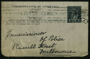 AUSTRALIA: Letter Cards: 1914-18 (BW:LC18/107B) 1d KGV Sideface perf.12&frac12; Die 1 in sepia on Grey Surfaced Card with Off-White/Cream Interior, "Public Library, Melbourne" illustration, postally used in 1916 from Commissioner of Police Adelaide to Commission - 2