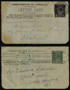 AUSTRALIA: Letter Cards: 1914-18 (BW:LC18/115) 1d KGV Sideface perf.12&frac12; Die 1 in purple-brown or&nbsp;grey-green, on Grey Surfaced Card with Off-White/Cream Interior, "Royal Mint, West Perth" illustrations, both postally used, (2).&nbsp; - 2