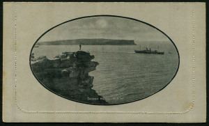 AUSTRALIA: Letter Cards: 1914-18 (BW:LC18/129A) 1d KGV Sideface perf.12½ Die 1 in black on Grey Surfaced Card with Off-White/Cream Interior, "Sydney Heads/NSW (with sky)" illustration, CTO Sydney '4NO16'.