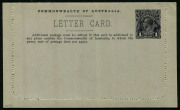 AUSTRALIA: Letter Cards: 1914-18 (BW:LC21/66) 1d KGV Sideface perf.10 Die 2 in purple-black on Grey Surfaced Card with Off-White/Cream Interior, "Huonville Tasmania" illustration, superb unused. - 2