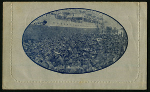 AUSTRALIA: Letter Cards: MILITARY VIEWS: 1914-18 (BW:LC27/M1B) 1d KGV Sideface perf.12½ in deep violet-blue on Grey to Greenish-Grey Card, white interior, "2nd A.I.F. Embarking" (wharf) illustration, postally used (with intact margins) in 1916 from Murtoa (Vic) to Eudunda (SA).