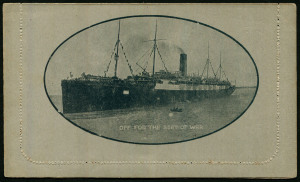 AUSTRALIA: Letter Cards: MILITARY VIEWS: 1914-18 (BW:LC27/M7C) 1d KGV Sideface perf.12½  in black on Grey to Greenish-Grey Card, white interior, "Off for the Seat of War - A40 deleted" illustration, minor faults do not affect view side, unused, Cat $400.