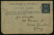 AUSTRALIA: Letter Cards: MILITARY VIEWS: 1914-18 (BW:LC27/M12B) 1d KGV Sideface Design P12&frac12;&nbsp; in deep violet-blue on Grey to Greenish-Grey Card, white interior, "Troops on board Transport" illustration, 1916 (Mar.2) postal use from Kiama (NSW) to Sydney, a - 2