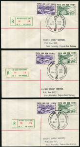 PAPUA NEW GUINEA: 1969 3rd South Pacific Games Port Moresby: full set of covers registered from the 5 different POs which operated during the Games, each with the special green/red R labels numbered 1 to 5. A very scarce complete set, all covers postmarked 13 Aug.1969. (5) Only the 2nd set we have seen!