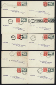 AUSTRALIA: Aerophilately & Flight Covers: May - June 1929 series of flown covers, all self-addressed to J.C. Westhoven, Deputy Director, Posts & Telegraphs, Melbourne and utilizing the services of A.A.S. and the newly established QANTAS routes. Despatches from Narrandera, Broken Hill, Toowoomba, Longreach, Roma, Tambo, Winton, Blackall, Camooweal & Mt. Isa. All correctly franked at 4½d. (10).